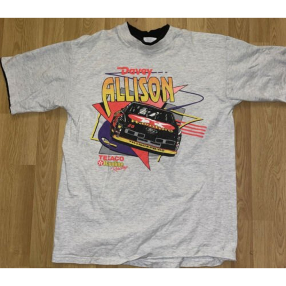 Vtg Davey Allison #28 Texaco Racing NASCAR Single Stitch Tee Shirt SZ L